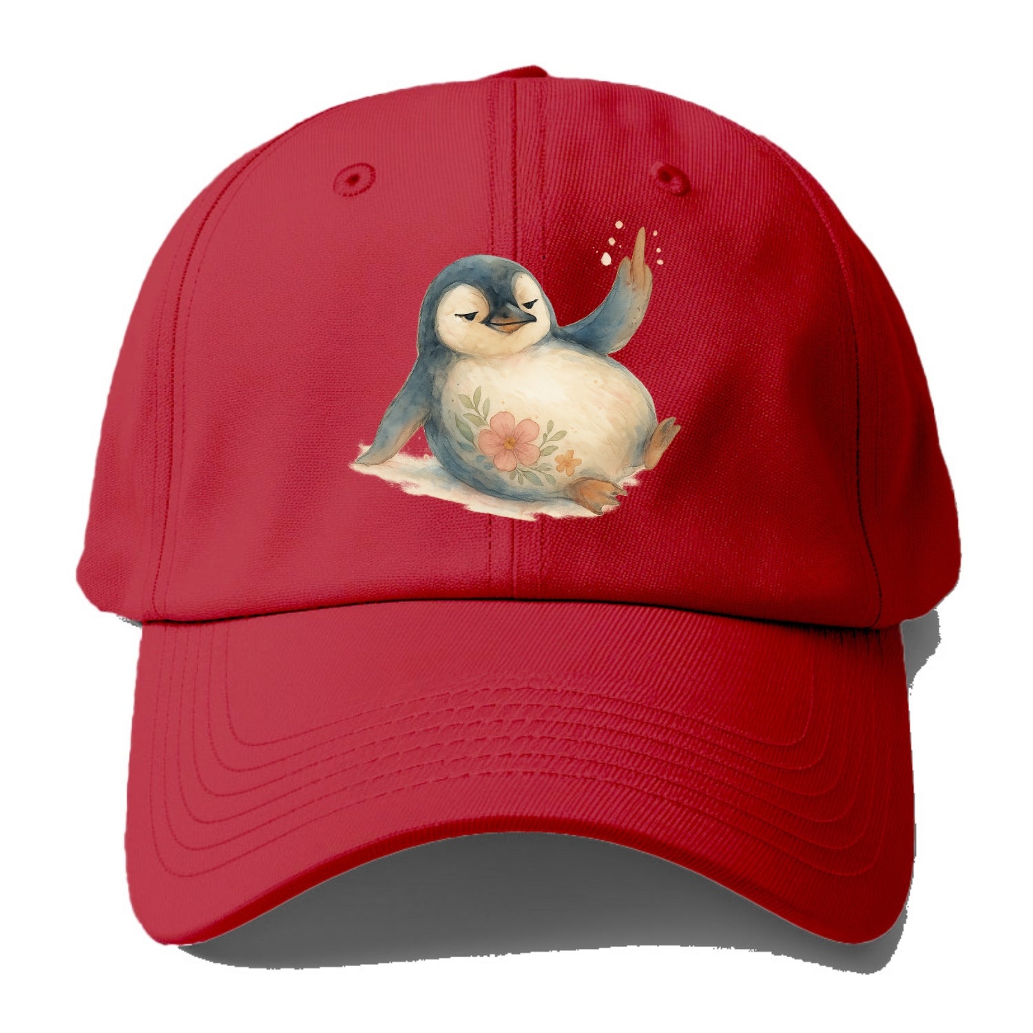 chubby penguin sliding on belly, one flipper up giving attitude - Baseball Cap - Red
