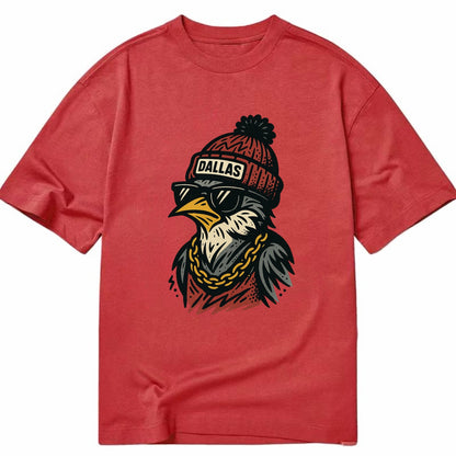 Dallas Mockingbird wearing Dallas beanie with pom pom and wayfarer sunglasses - Classic T-shirt - Red