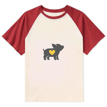 SMALL BUT BRAVE | Tiny piglet silhouette | Big heart within | Courage - Contrast Raglan T-shirt - Red