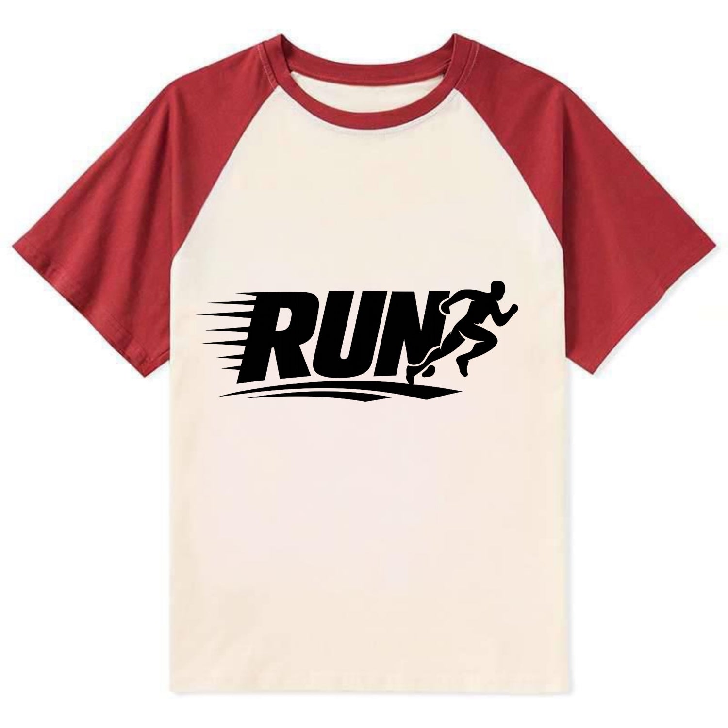 Bold typography design - "RUN" - cardio life, runner identity - Contrast Raglan T-shirt - Red