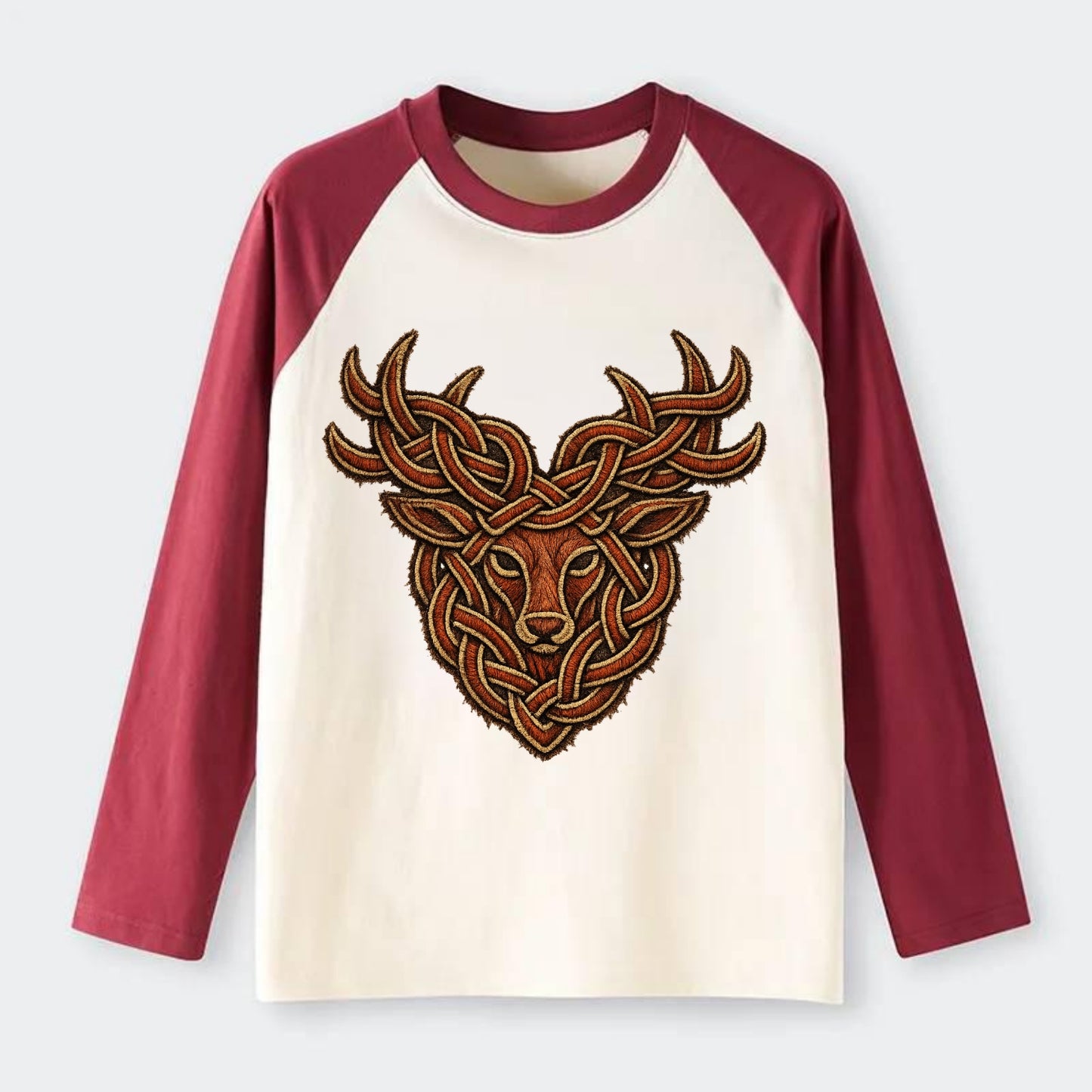 Stag Knot - Raglan Long Sleeve T-Shirt - Red