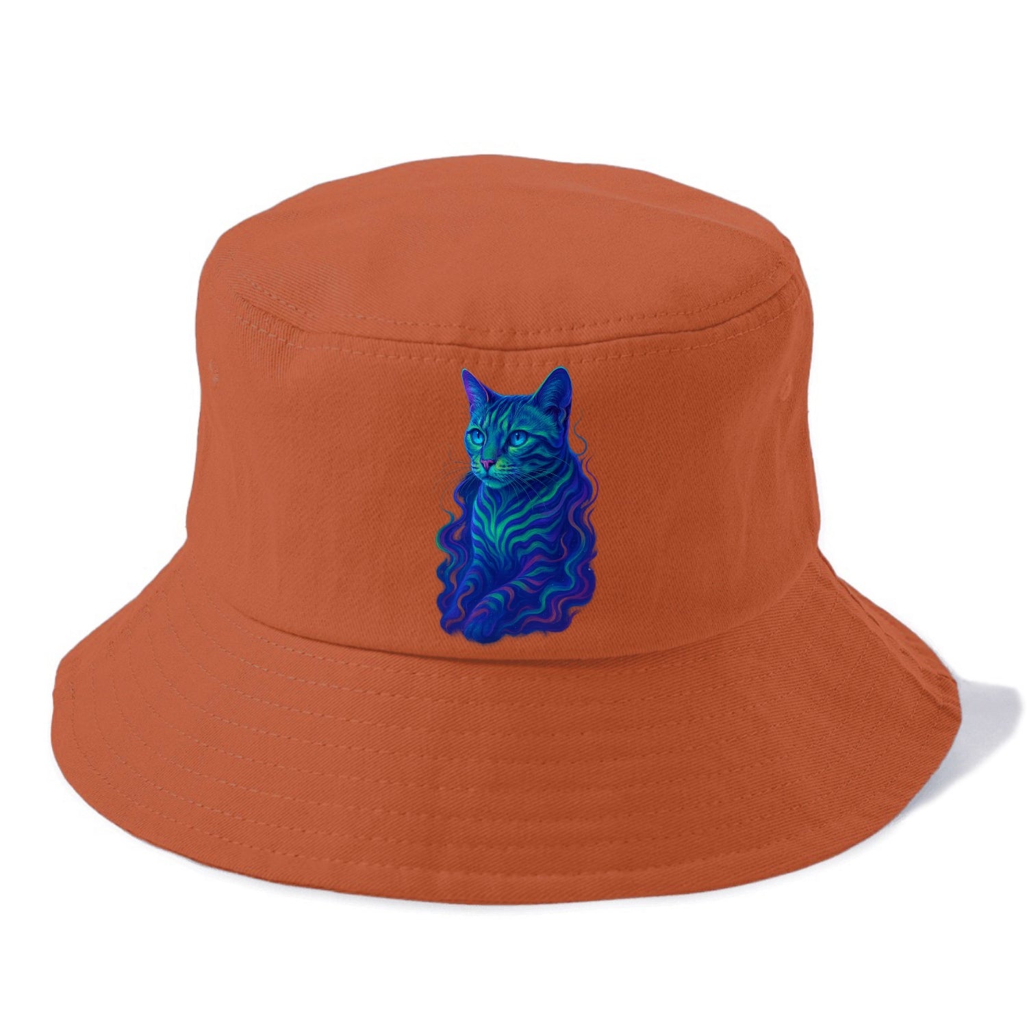Exotic Bengal cat with aurora borealis colors flowing through its stripes, green and - Bucket Hat - Red