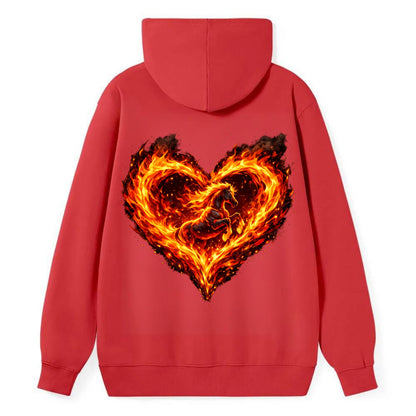 HEART OF FIRE | Flaming heart with horse silhouette inside | Passion - Classic Pullover Hoodie - Red