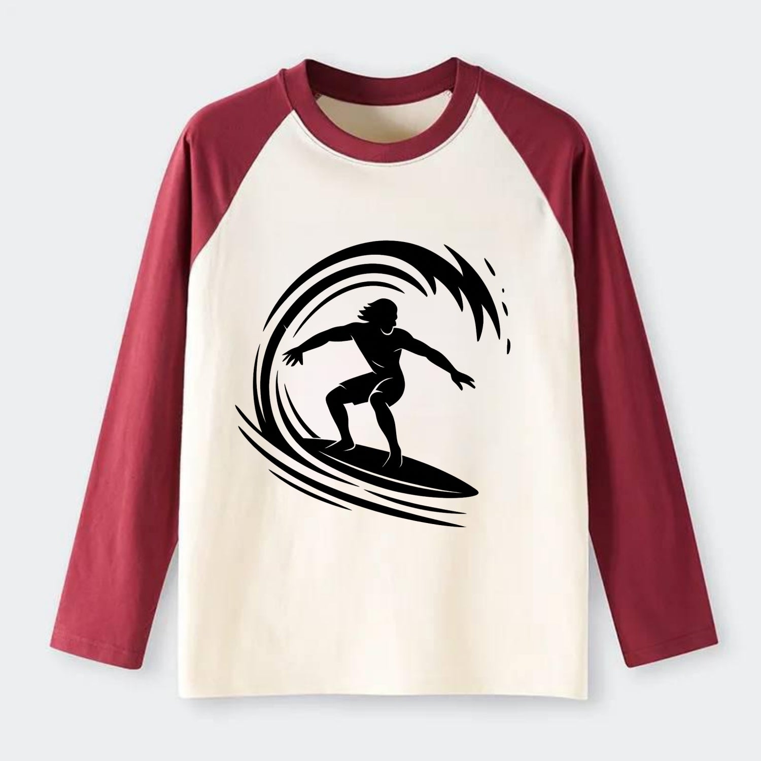 Hawaiian surfer riding big wave - Raglan Long Sleeve T-Shirt - Red
