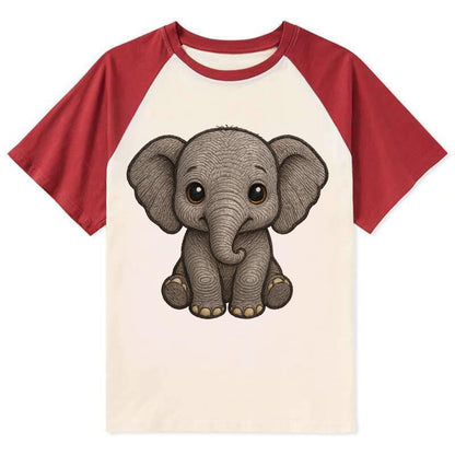 Baby Elephant - gray wrinkly, tiny trunk, large floppy ears, kind dark - Contrast Raglan T-shirt - Red