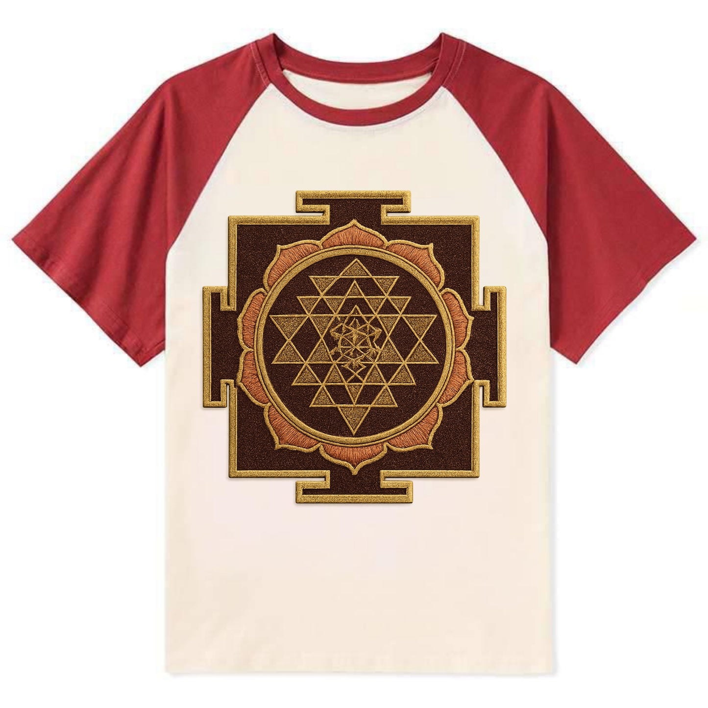 Sri Yantra  - Contrast Raglan T-shirt - Red