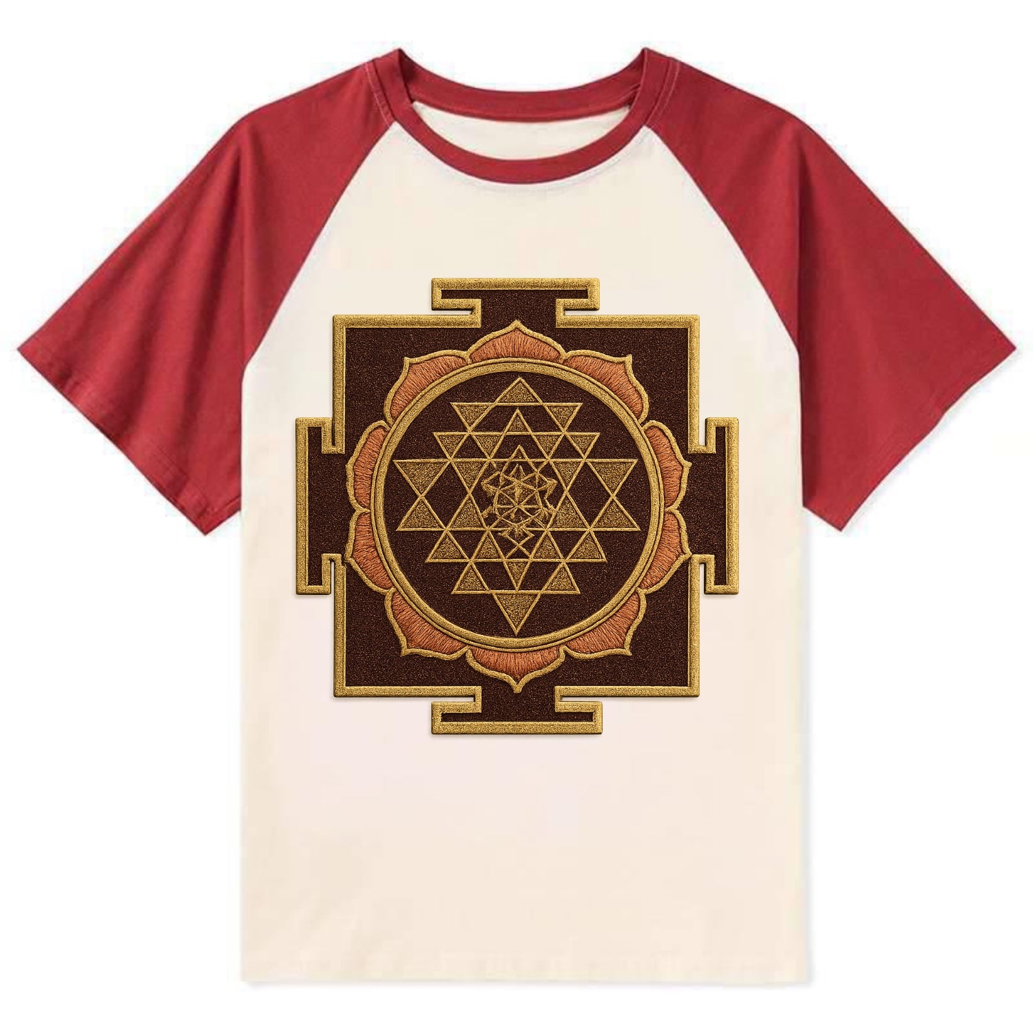 Sri Yantra  - Contrast Raglan T-shirt - Red