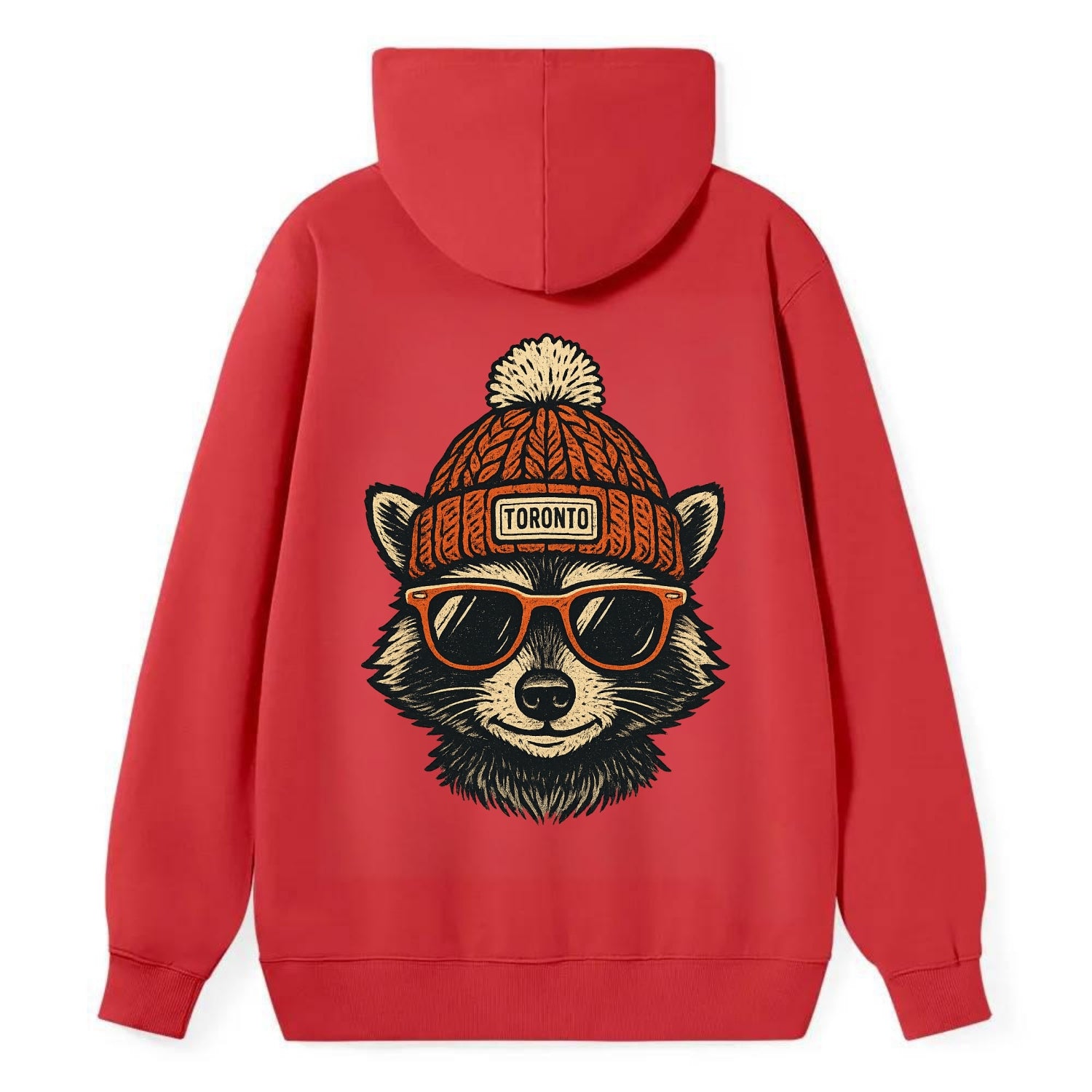 Toronto Raccoon wearing Toronto beanie with pom pom and wayfarer - Classic Pullover Hoodie - Red