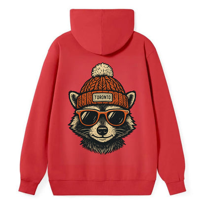 Toronto Raccoon wearing Toronto beanie with pom pom and wayfarer - Classic Pullover Hoodie - Red