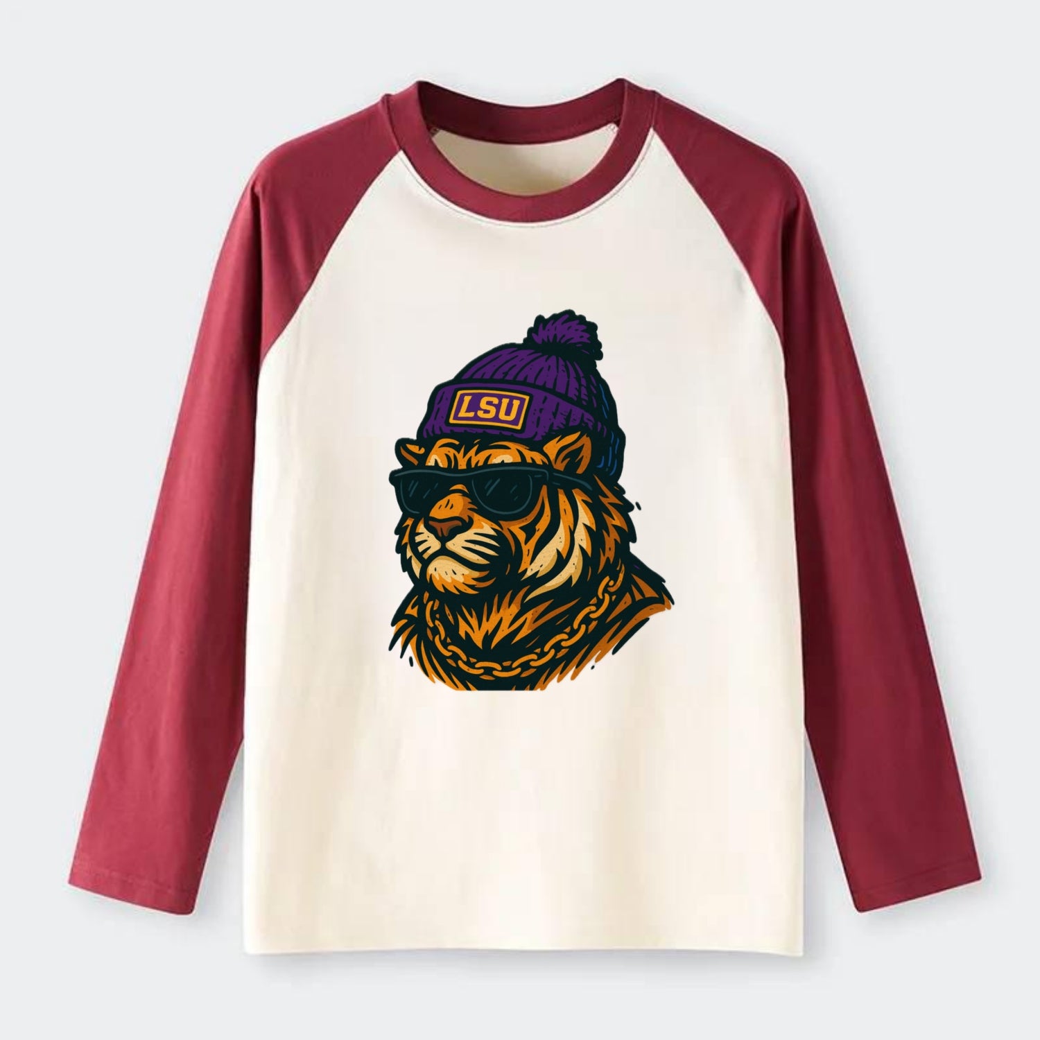LSU Mike Tiger - Raglan Long Sleeve T-Shirt - Red