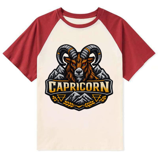 CAPRICORN GOAT - mountain goat in brown and gray , earth sign - Contrast Raglan T-shirt - Red
