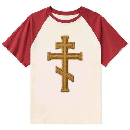 Orthodox Cross  - Contrast Raglan T-shirt - Red