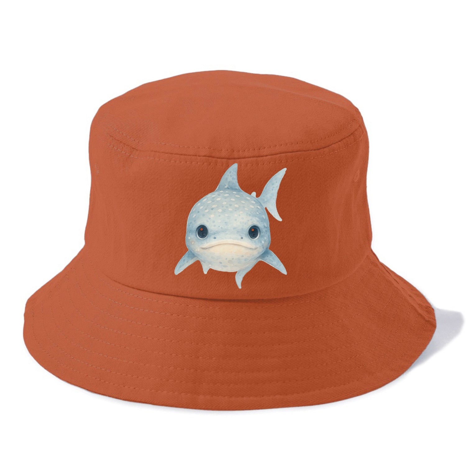 Baby Whale Shark - spotted blue-gray, wide mouth closed, tiny eyes, front-facing, - Bucket Hat - Red