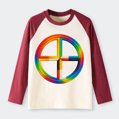 Medicine Wheel  - Raglan Long Sleeve T-Shirt - Red