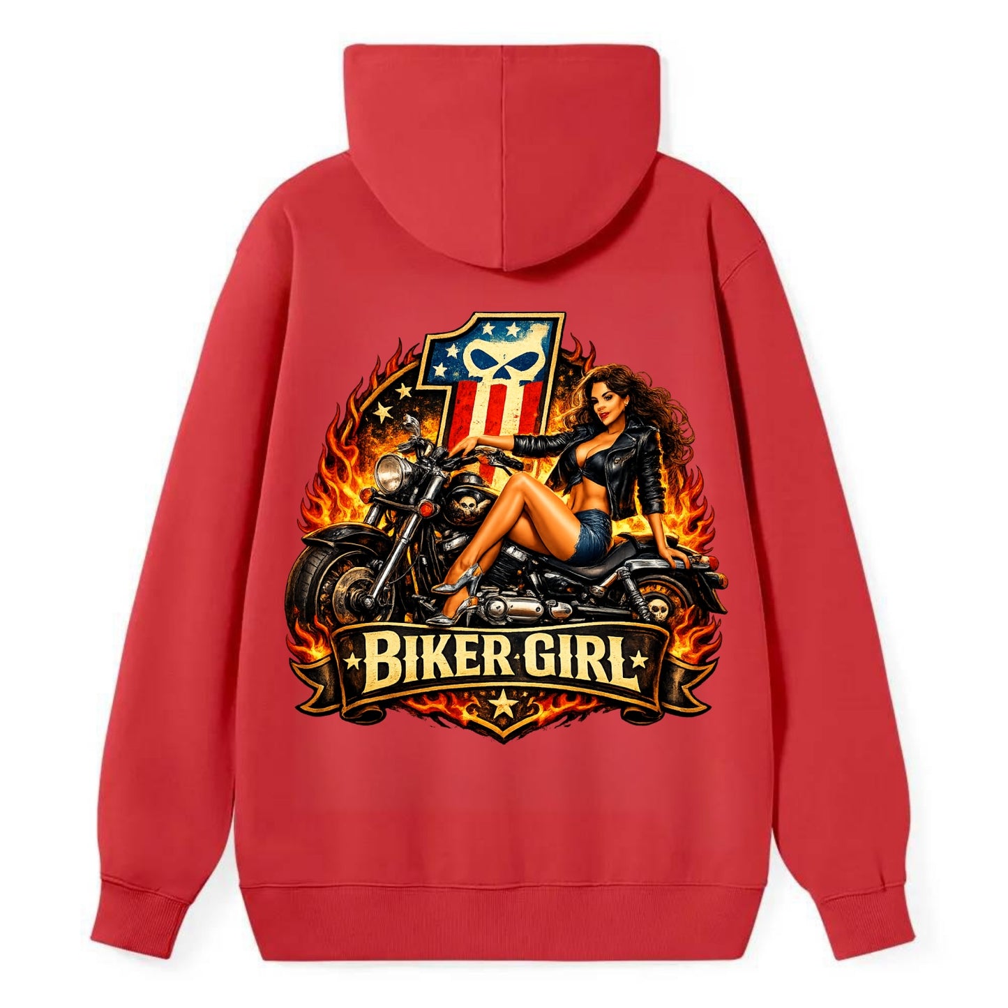 Vintage Biker Pin Up - Classic Pullover Hoodie - Red