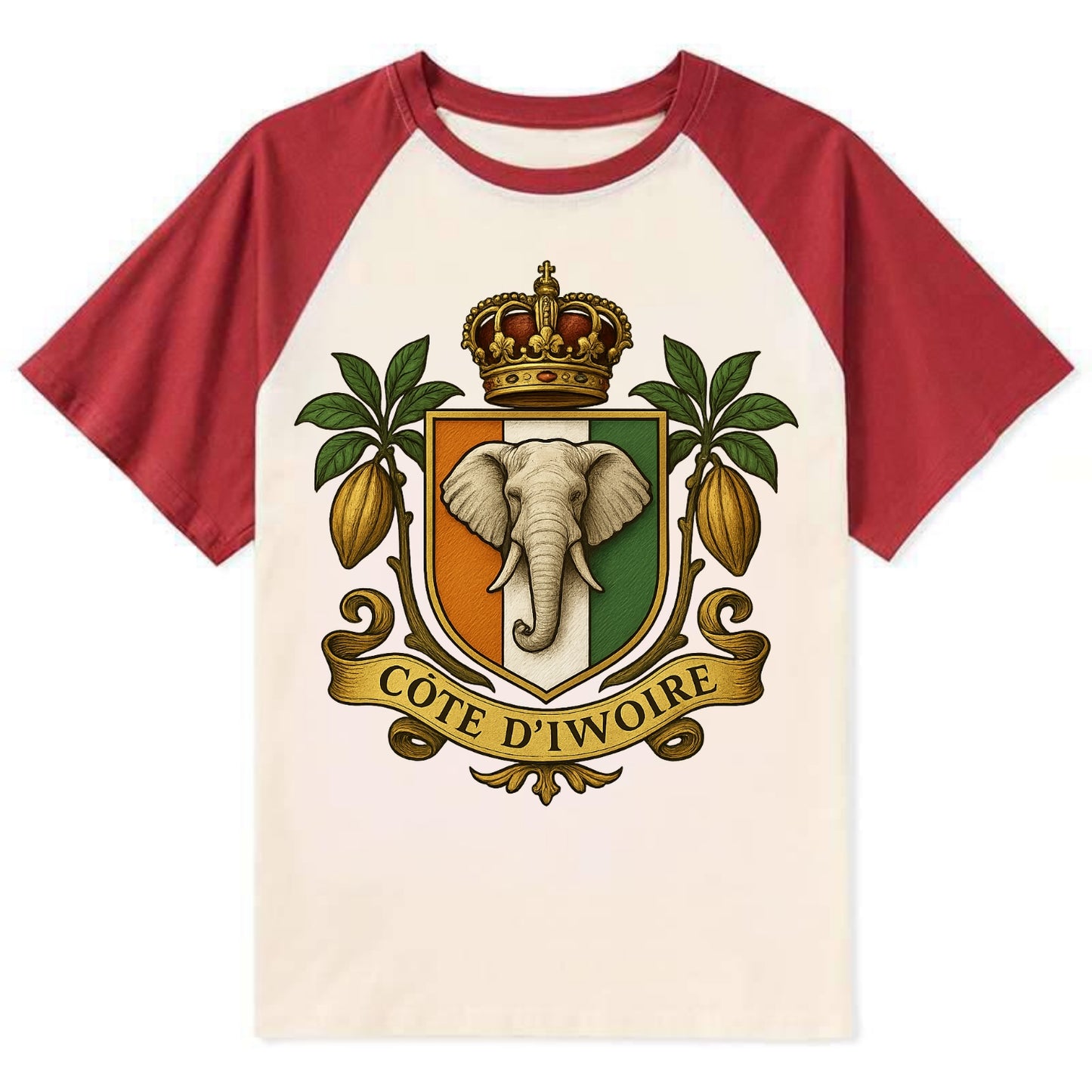 Ivory Coast Royal Logo  - Contrast Raglan T-shirt - Red