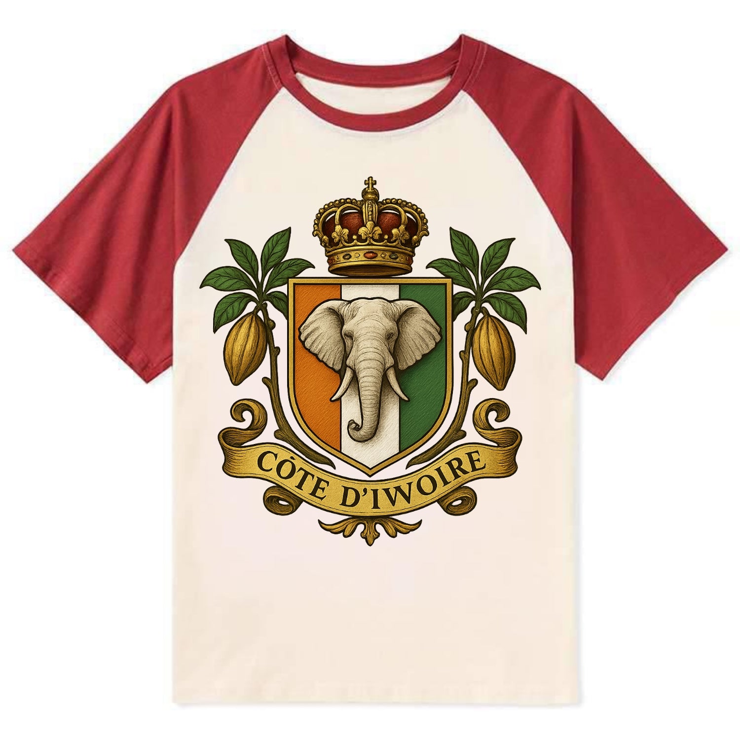 Ivory Coast Royal Logo  - Contrast Raglan T-shirt - Red