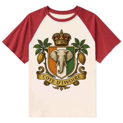 Ivory Coast Royal Logo  - Contrast Raglan T-shirt - Red