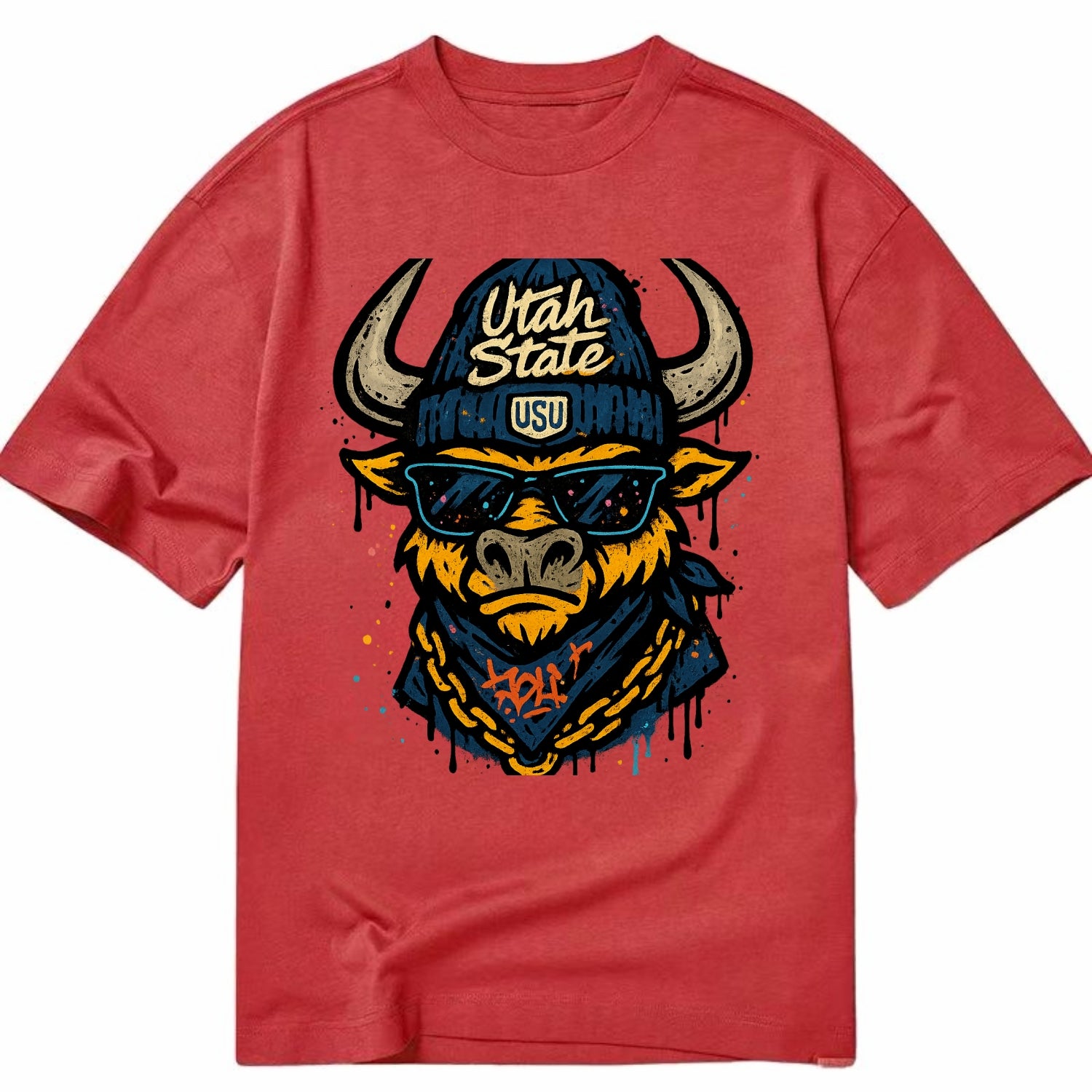 Logan Aggie wearing Utah State beanie with USU patch - Classic T-shirt - Red