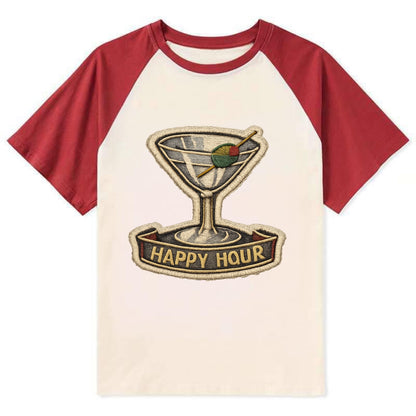 COCKTAIL MARTINI - martini glass with olive in silver and green , happy - Contrast Raglan T-shirt - Red