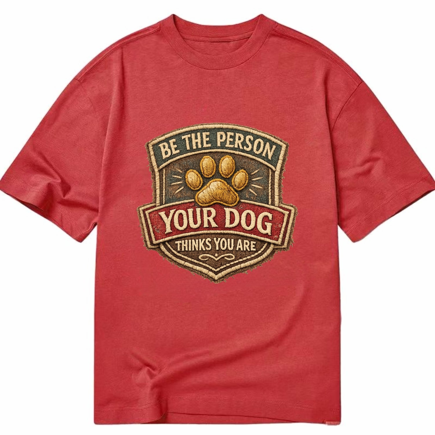 BE THE PERSON YOUR DOG THINKS YOU ARE - inspirational with paw in gold , dog - Classic T-shirt - Red