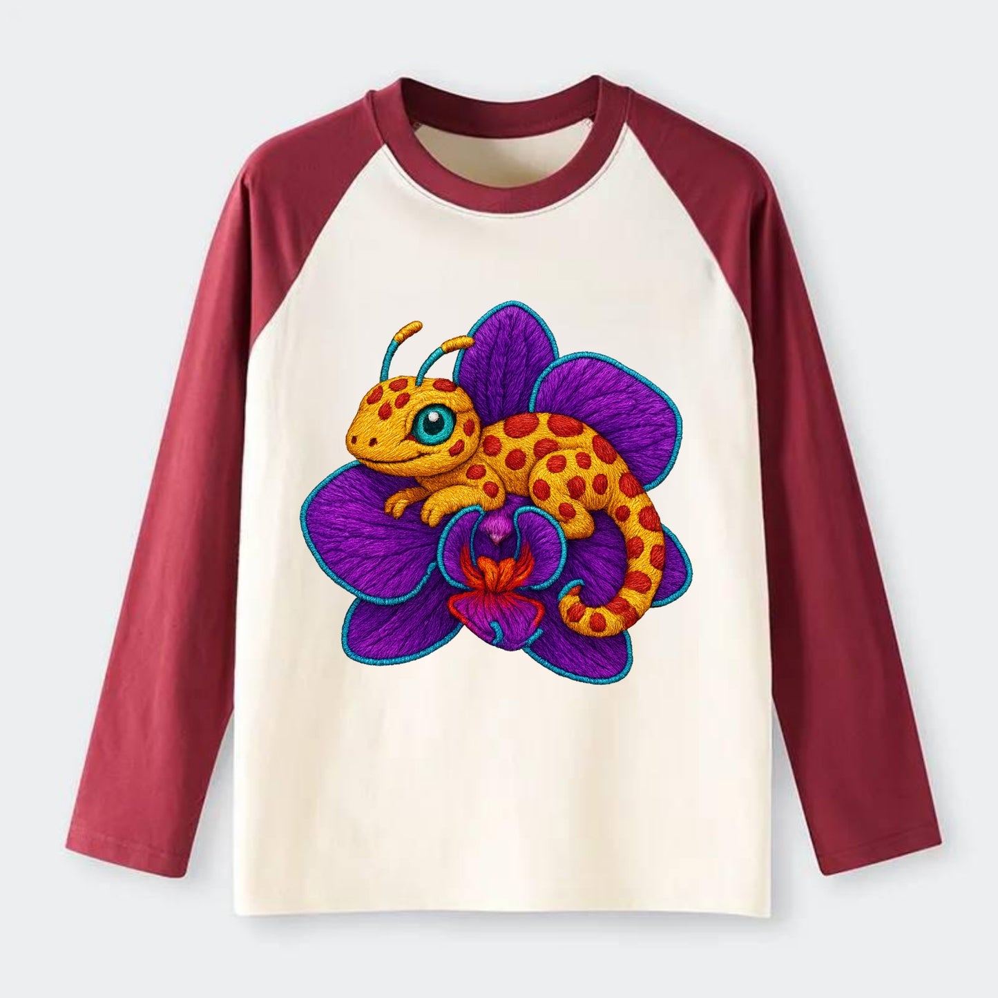 Leopard Orchid - Raglan Long Sleeve T-Shirt - Red