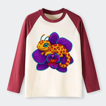 Leopard Orchid - Raglan Long Sleeve T-Shirt - Red