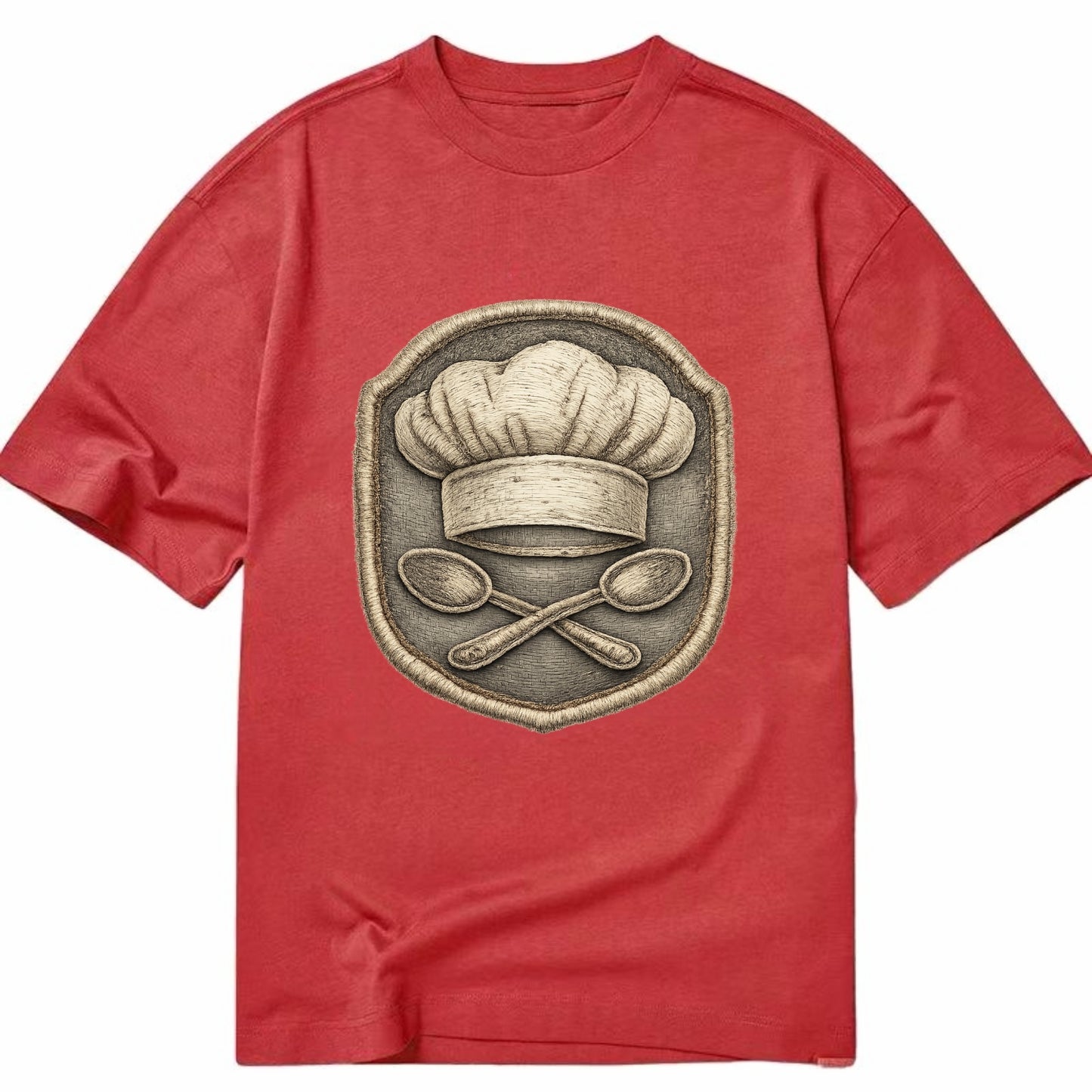Embroidered patch design - COOKING CHEF HAT - toque blanche with crossed spoons - Classic T-shirt - Red