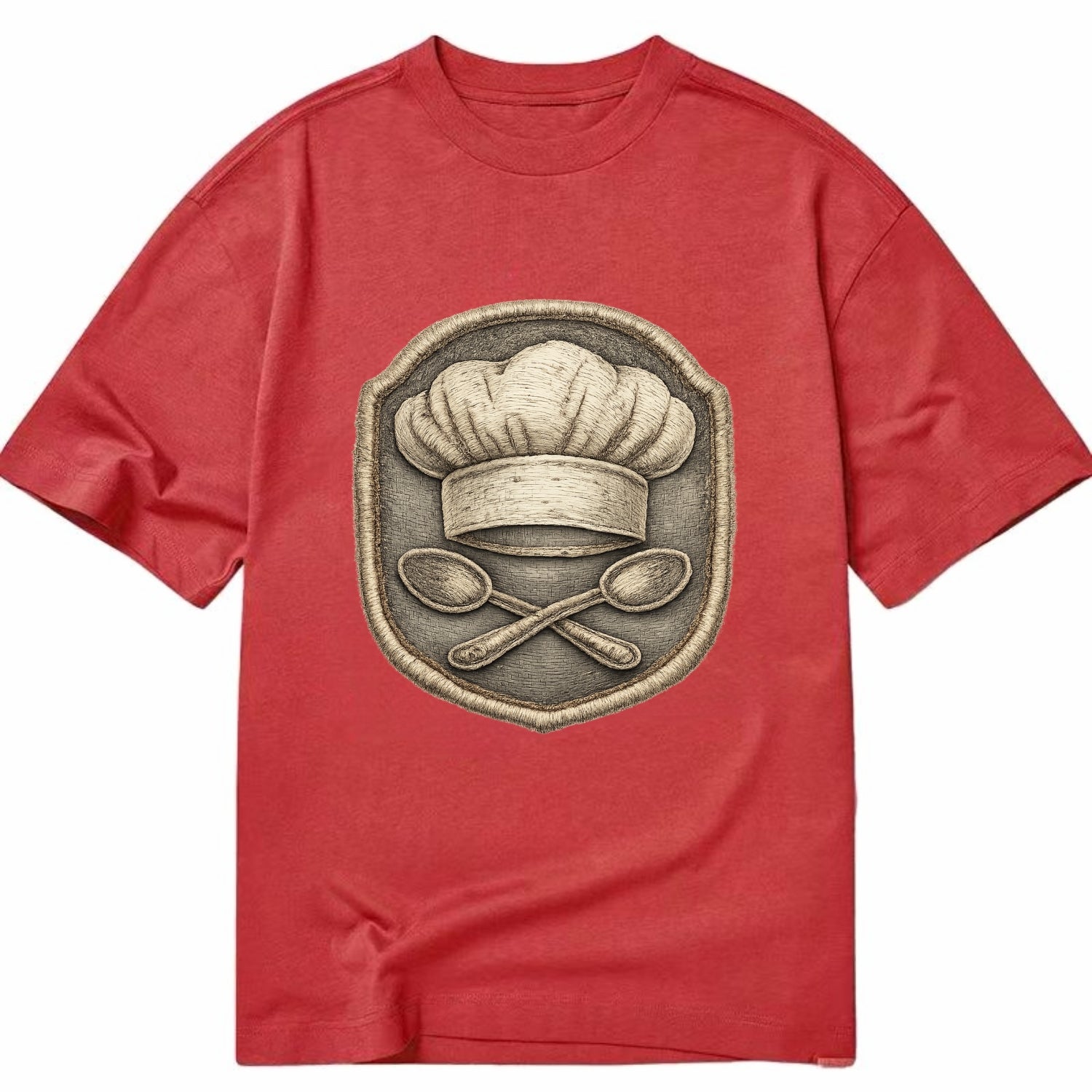 Embroidered patch design - COOKING CHEF HAT - toque blanche with crossed spoons - Classic T-shirt - Red