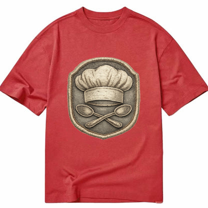 Embroidered patch design - COOKING CHEF HAT - toque blanche with crossed spoons - Classic T-shirt - Red