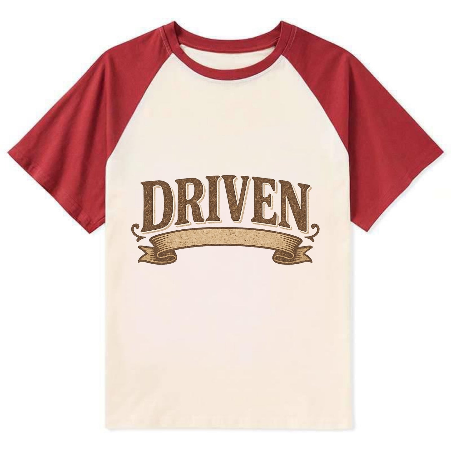 Bold typography design - "DRIVEN" - motivated, focused on goals - Contrast Raglan T-shirt - Red