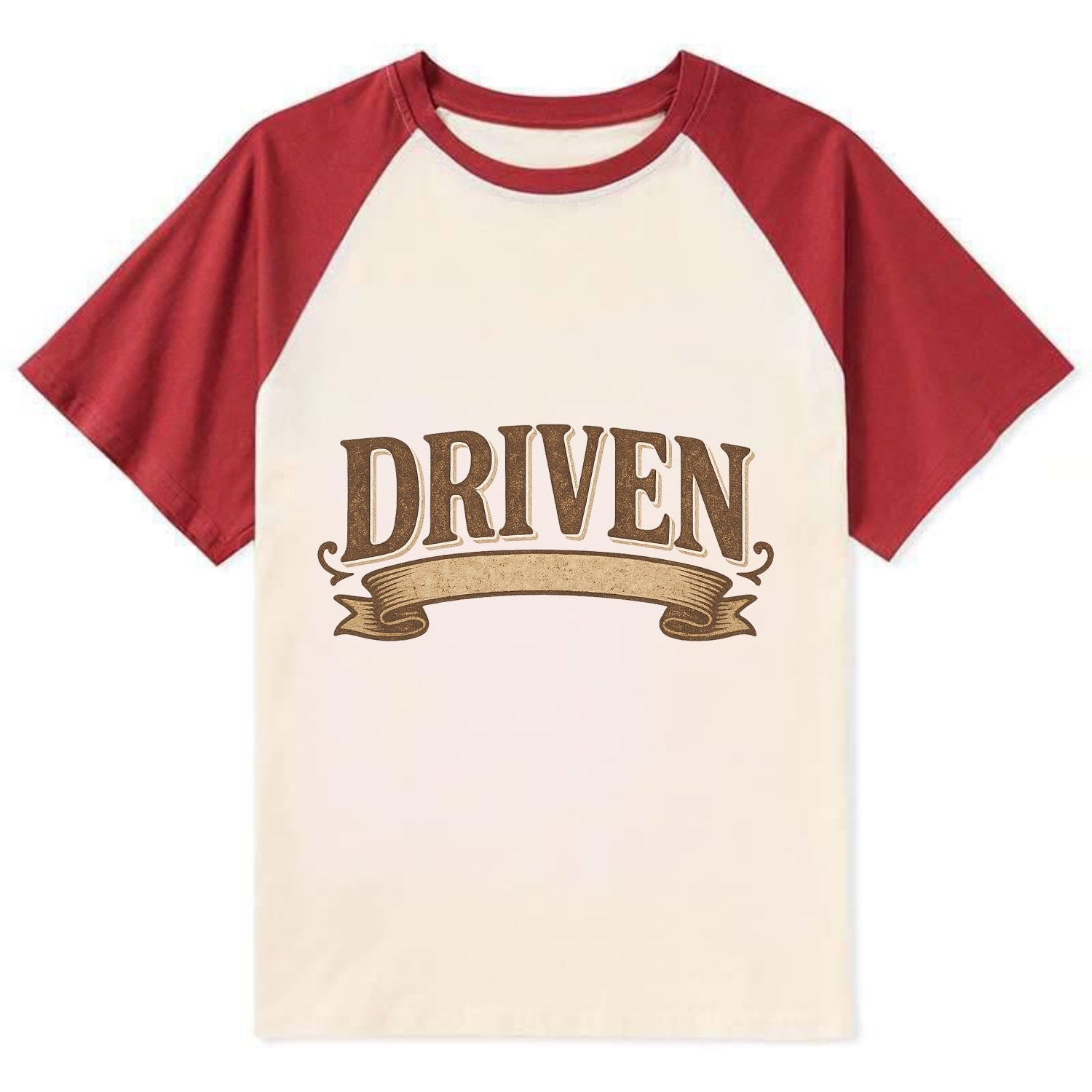 Bold typography design - "DRIVEN" - motivated, focused on goals - Contrast Raglan T-shirt - Red