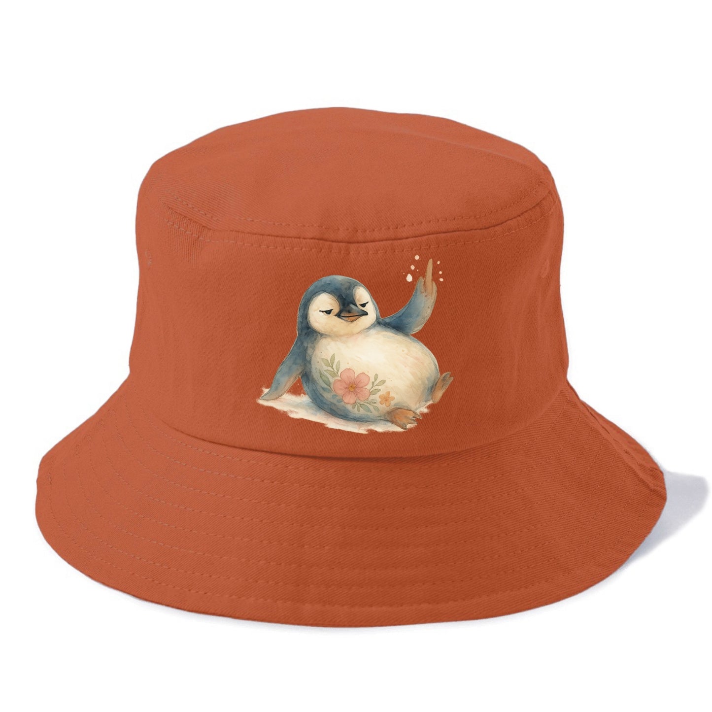 chubby penguin sliding on belly, one flipper up giving attitude - Bucket Hat - Red