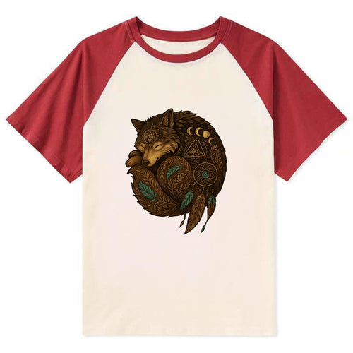 Sleeping Wolf Peace  - Contrast Raglan T-shirt