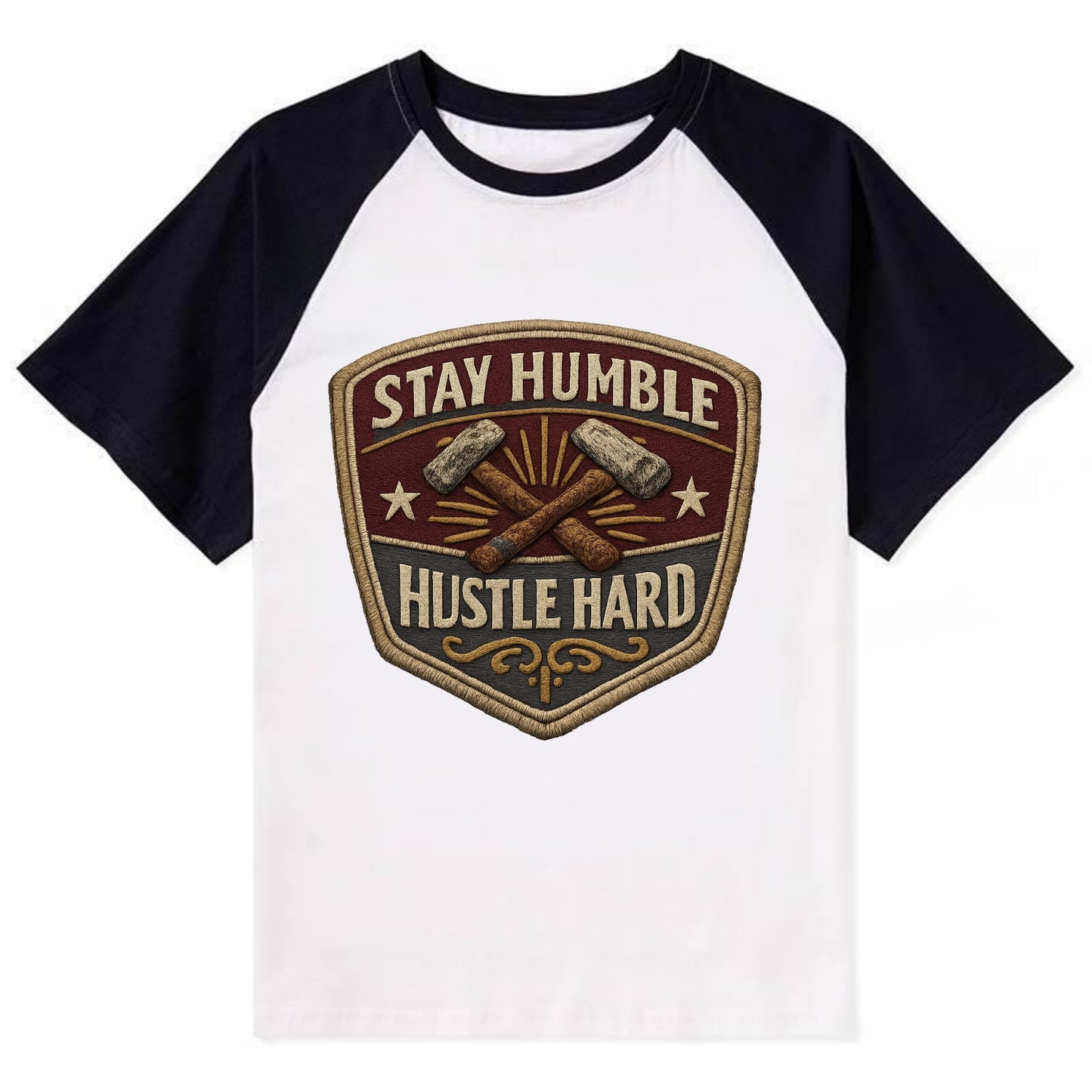 STAY HUMBLE HUSTLE HARD - text in silver , work ethic - Contrast Raglan T-shirt
