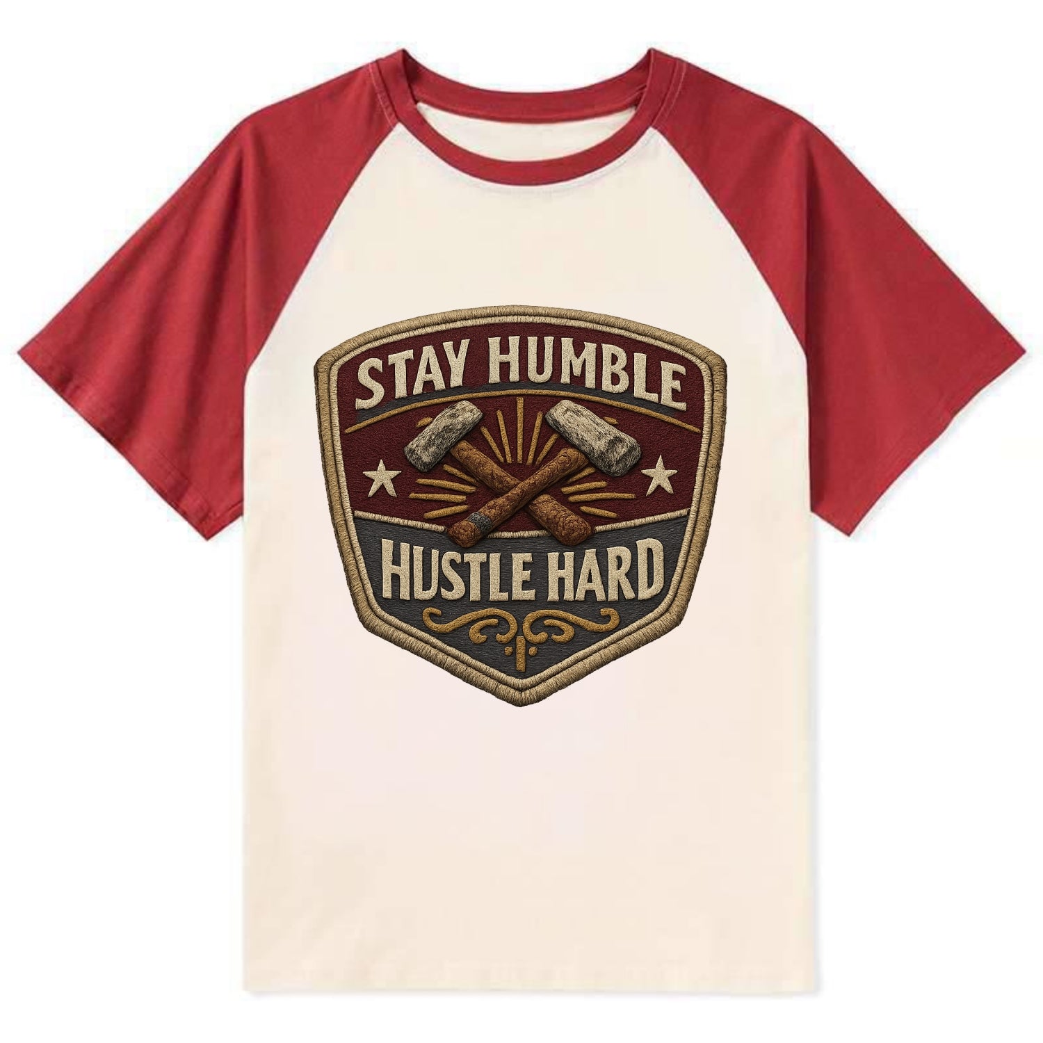 STAY HUMBLE HUSTLE HARD - text in silver , work ethic - Contrast Raglan T-shirt