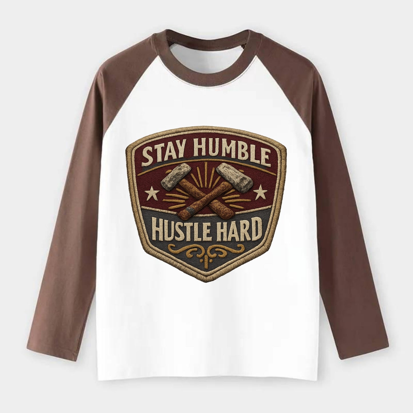 STAY HUMBLE HUSTLE HARD - text in silver , work ethic - Raglan Long Sleeve T-Shirt