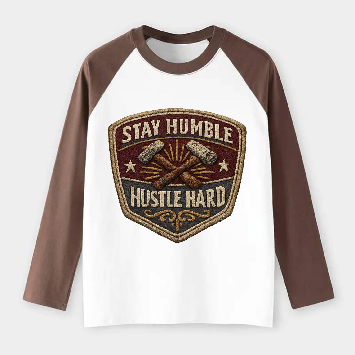 STAY HUMBLE HUSTLE HARD - text in silver , work ethic - Raglan Long Sleeve T-Shirt