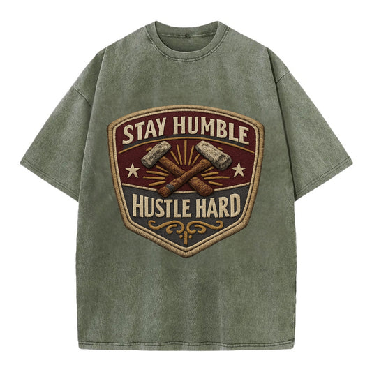 STAY HUMBLE HUSTLE HARD - text in silver , work ethic - Vintage T-shirt