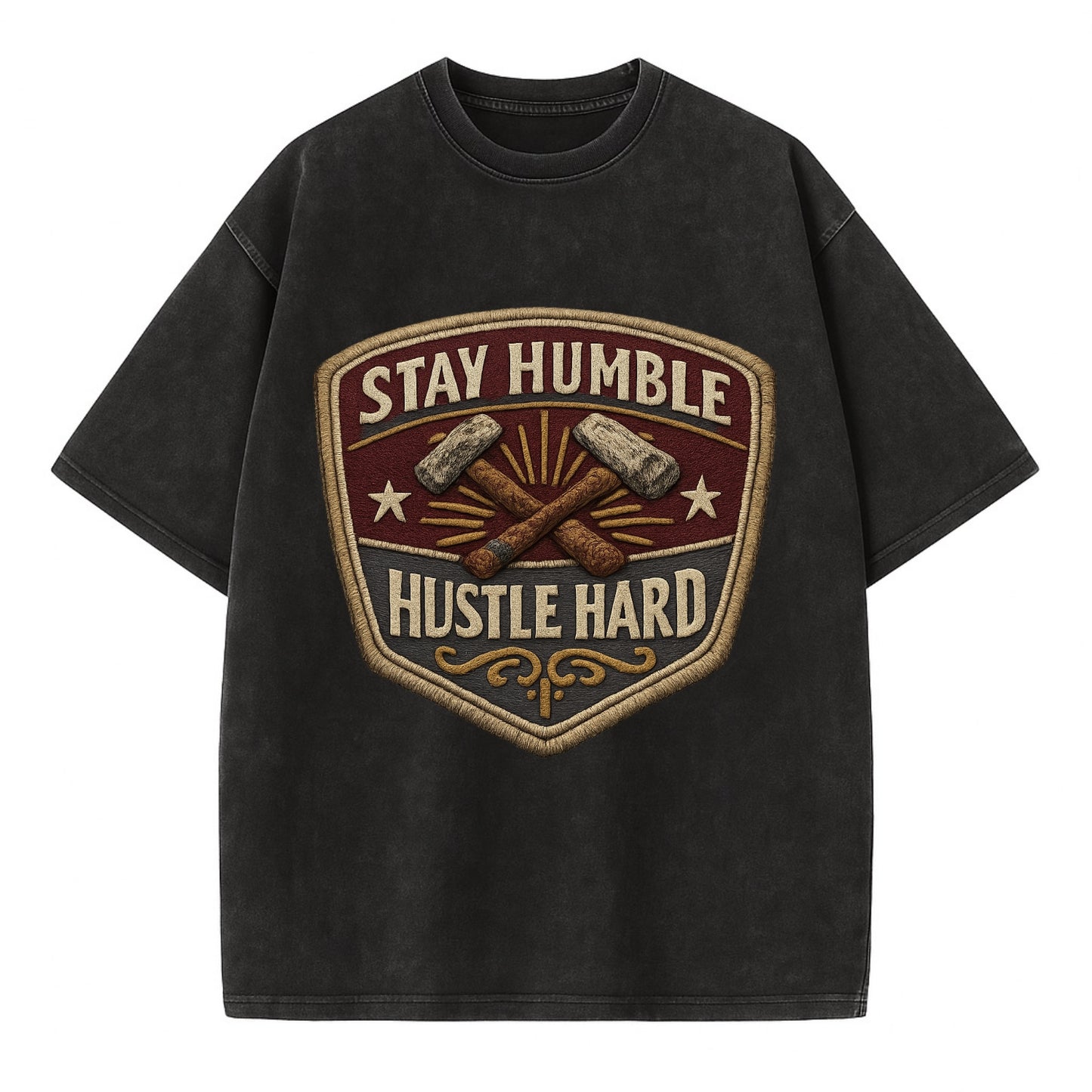 STAY HUMBLE HUSTLE HARD - text in silver , work ethic - Vintage T-shirt