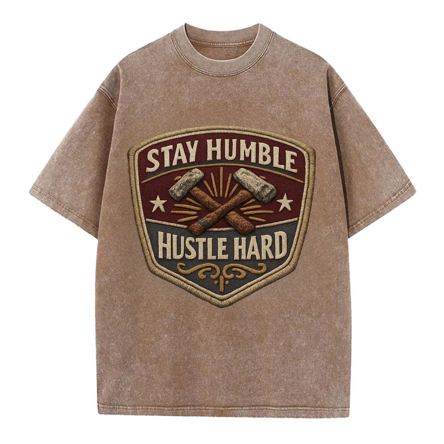 STAY HUMBLE HUSTLE HARD - text in silver , work ethic - Vintage T-shirt