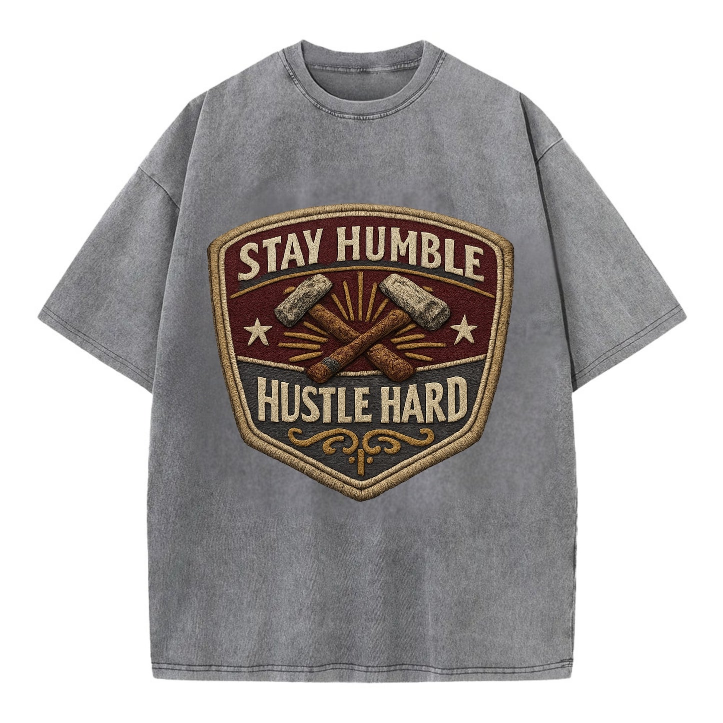 STAY HUMBLE HUSTLE HARD - text in silver , work ethic - Vintage T-shirt