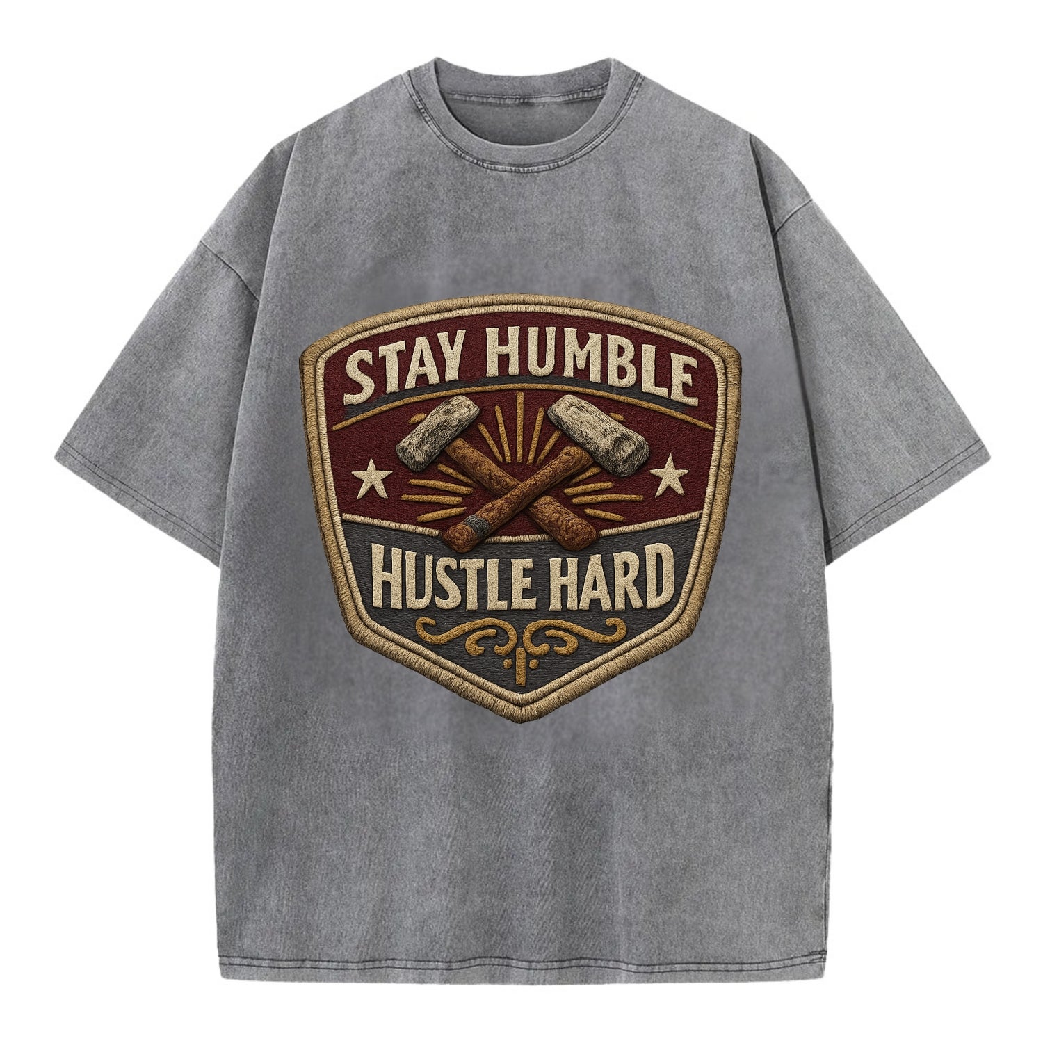 STAY HUMBLE HUSTLE HARD - text in silver , work ethic - Vintage T-shirt