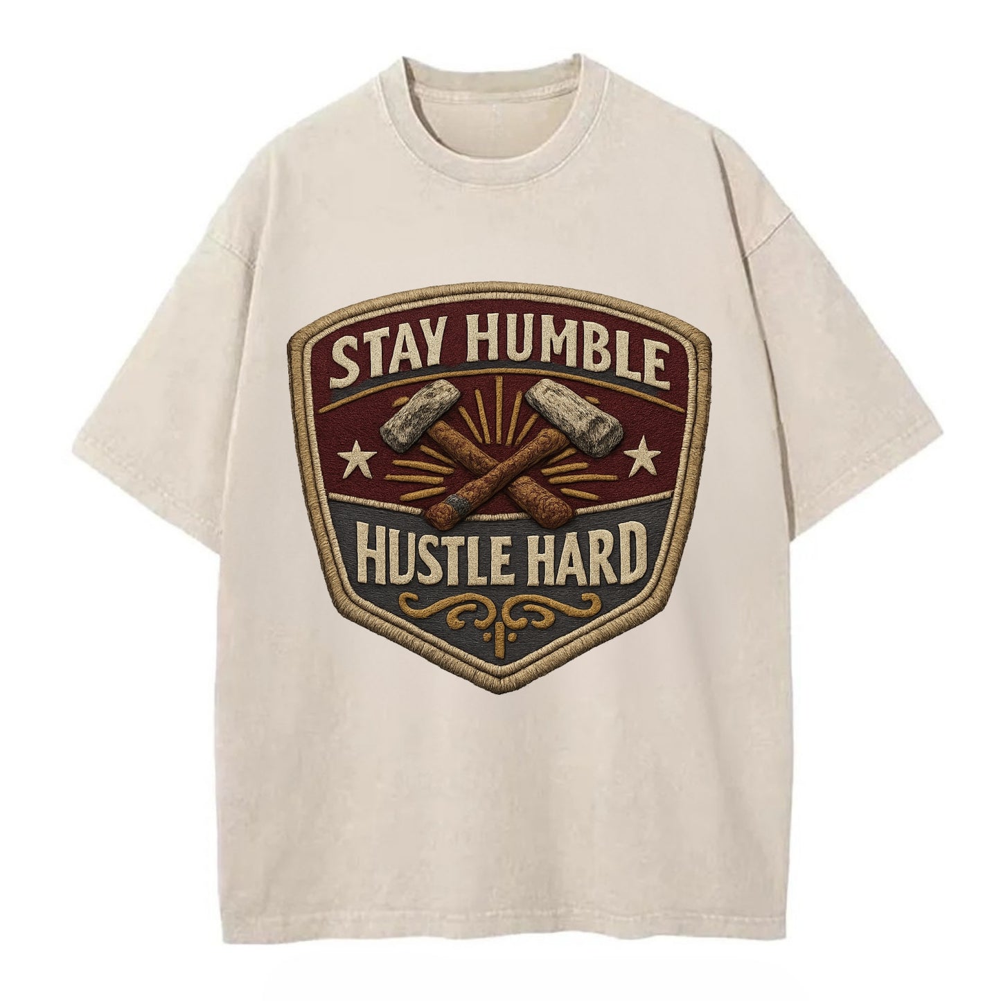 STAY HUMBLE HUSTLE HARD - text in silver , work ethic - Vintage T-shirt