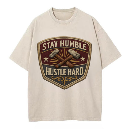 STAY HUMBLE HUSTLE HARD - text in silver , work ethic - Vintage T-shirt
