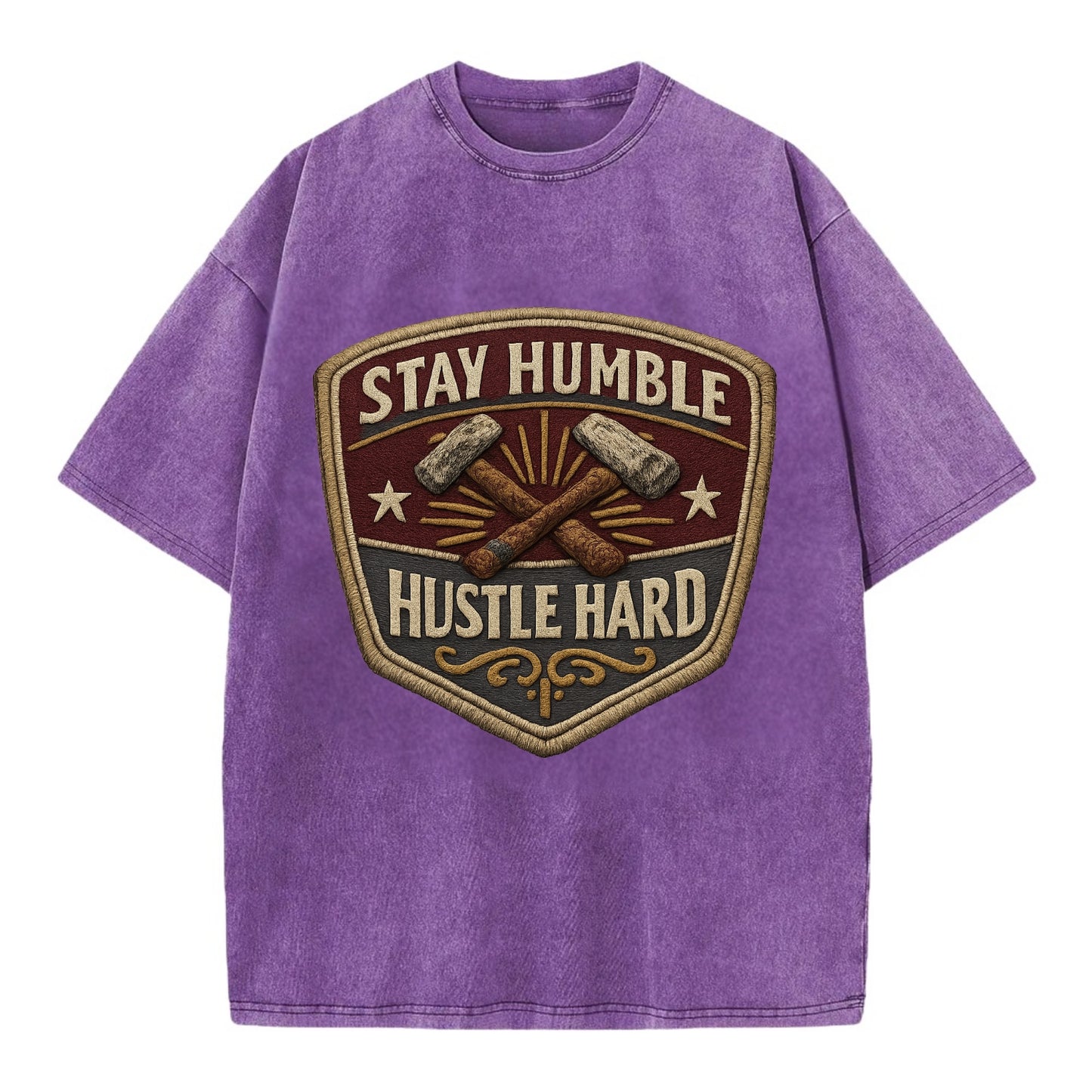 STAY HUMBLE HUSTLE HARD - text in silver , work ethic - Vintage T-shirt