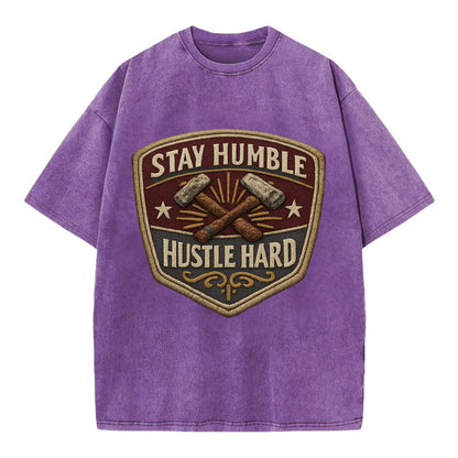 STAY HUMBLE HUSTLE HARD - text in silver , work ethic - Vintage T-shirt