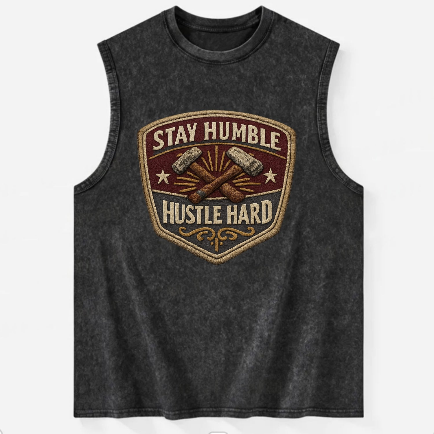 STAY HUMBLE HUSTLE HARD - text in silver , work ethic - Vintage Washed Tank
