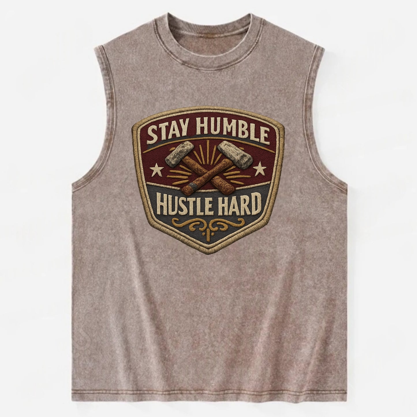 STAY HUMBLE HUSTLE HARD - text in silver , work ethic - Vintage Washed Tank