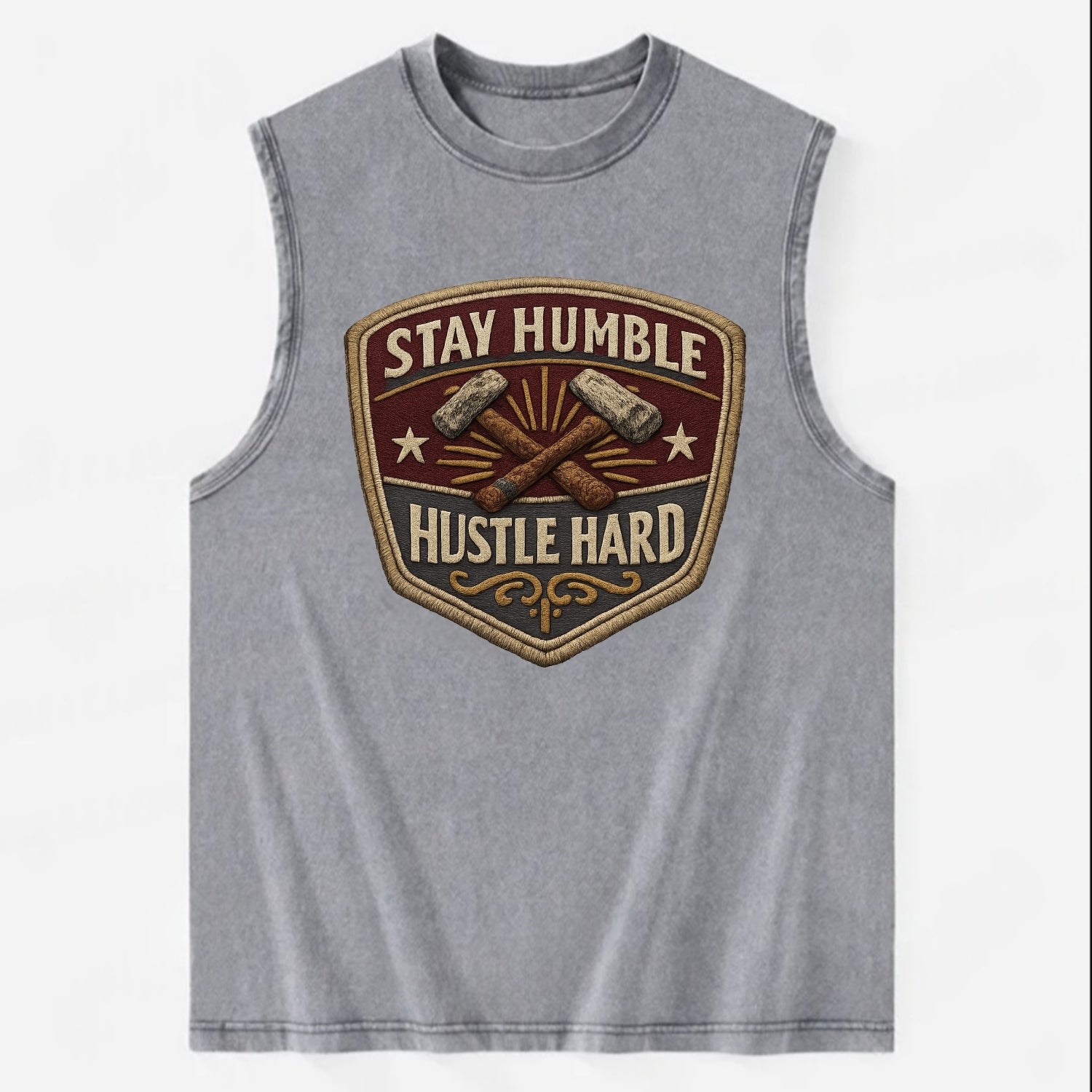 STAY HUMBLE HUSTLE HARD - text in silver , work ethic - Vintage Washed Tank